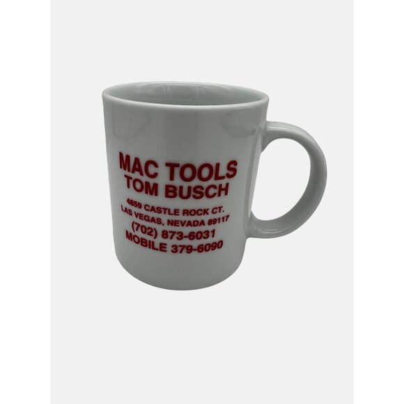 Mac Tools Tom Busch White Ceramic Coffee Mug Las Vegas Auto Racing Collectible - Picture 2 of 5